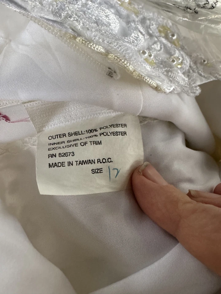 Vestido de novia Mon Cheri blanco roto lentejuelas suave satinado manga larga talla 12 Foto 4 de 4