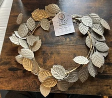 My Texas House Garland Metal Leaf Leaves 6 Ft Champagne Lt Taupe Wired Decor