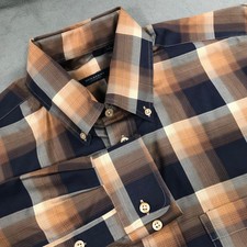 Burberry Button Down Shirt Mens Large Brown Plaid Excellent Long Sleeve Cotton