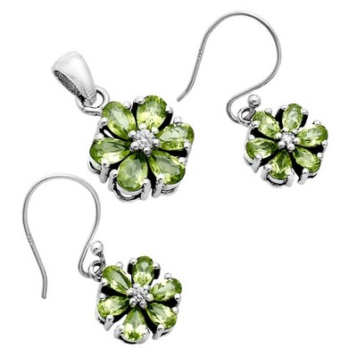 Multi Edelstein Blume Anhänger Ohrringe Schmuckset 925 Sterling Silber AGT1011