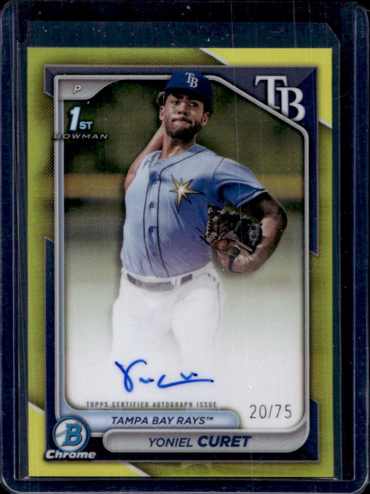 2024 Bowman Chrome Yoniel Curet Auto Yellow Refractor 1st Prospect #/75 Rays