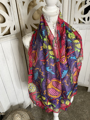 Vintage Acute Scarf Vibrant Colorful 90s Y2K Fruit Print 54in X 14.5in