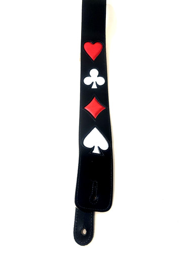 Deluxe Leather Guitar Strap, 2.5" Wide, Black w/Playing Cards