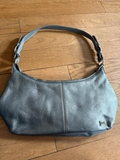 THE SAK METALLIC PEWTER GRAY LEATHER BRAIDED STRAP BAGUETTE SHOULDER HANDBAG