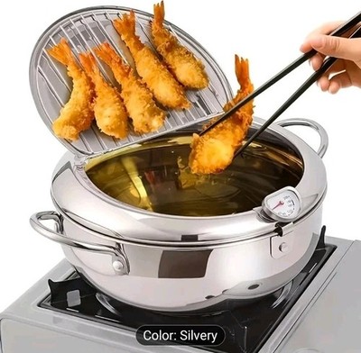 Deep Fryer Pot Stainless Steel with Lid, Oil Saving Deep Frying Pan with...