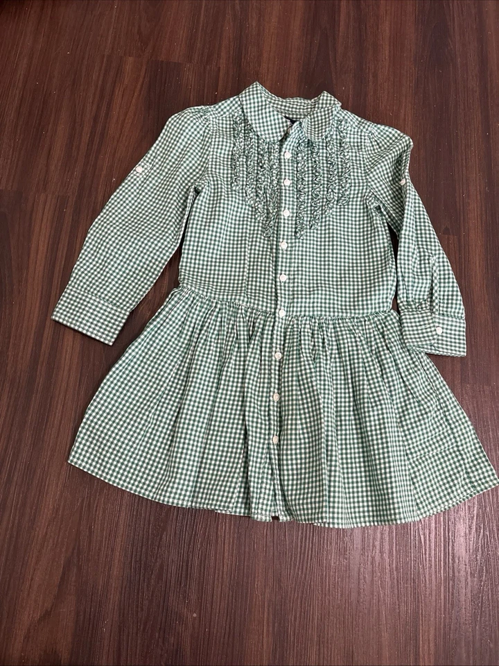 Ralph Lauren Gingham Green Dress Kids Size 4 100% Cotton - Image 2 of 4