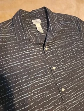 LL Bean mens short sleeve button shirt MEDIUM Tall Gray Blue unique pattern