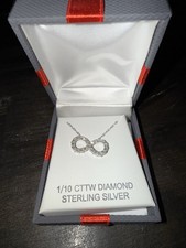  NEW Sterling Silver Diamond Infinity Necklace Genuine Diamond 1/10 CTTW 18  