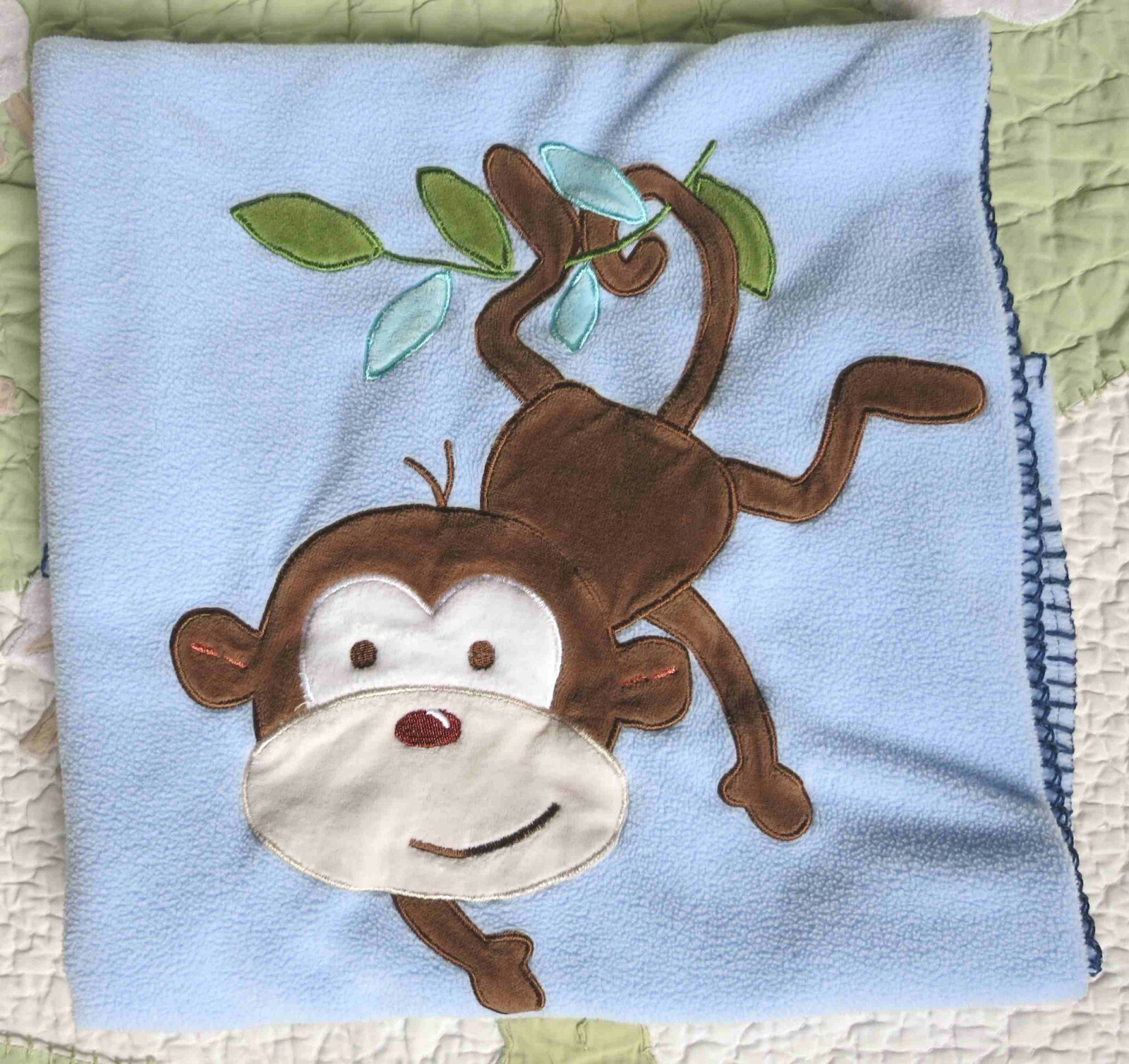 Garanimals Appliqued Monkey & Leaves Polyester Blue Fleece Baby Boy Blanket EU
