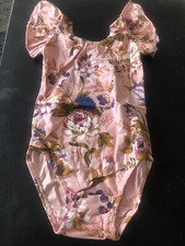 Flutter Sleeve Girls Dusty Pink Floral Stretch Handmade Size XL 6/7 New