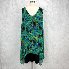 Catherines NWT Shift Dress 4X Green Jungle Palm Print Vacation Cruise Comfort