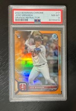 Jose Miranda 2022 Bowman Chrome Orange Refractor RC /25 Minnesota Twins PSA 8