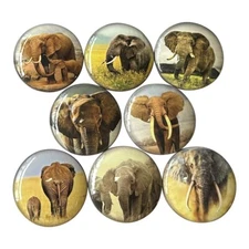 Set of 8 Elephants in Nature Print Wood Cabinet Knobs Drawer Pulls, Safari