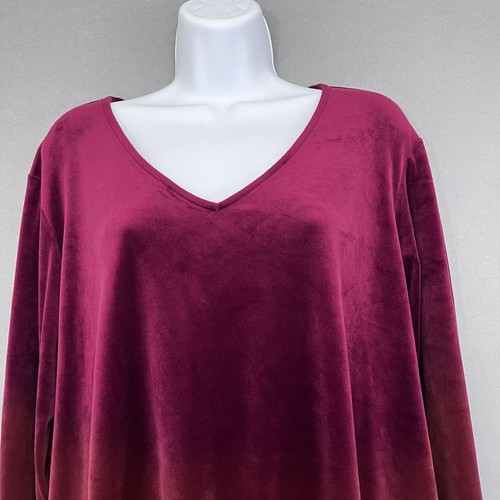 J.Jill Pure Jill Tunic Top Womens 2X Red Velour V Neck Long Sleeve - Picture 2 of 13