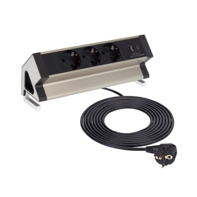 Möbel-Steckdose 3-fach 2x USB Büro Mehrfachsteckdose Steckdosenleiste 1,8m