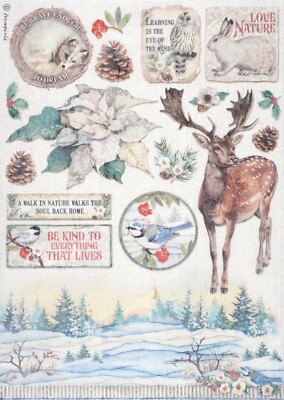 Stamperia A/4 Reispapier für Decoupage - Wintergeschichten Weihnachtsstern DFSA4585