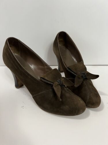 1930s-40s Custom Brown Suede  Pumps Heels Shoes wi