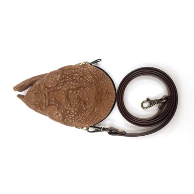 New Bufo Marinus Cane Toad Crossbody Shoulder Bag Glossy Brown Leather 5.75''