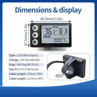 Elektrische Fiets S866 LCD Display 24V 36V 48V 60V Waterdichte Elektrische Fiets LCD Display voor Vervanging Modificatie