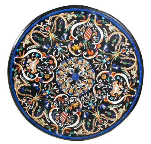 40 Inches Round Marble Dining Table Top Pietra Dura Art Reception Decor Table