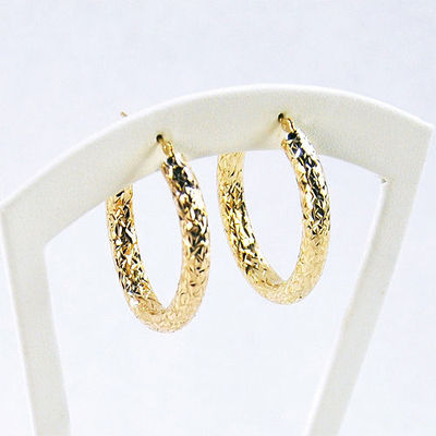 14K Yellow Gold Texture Cut Hollow Oval Hoop Earrings ~ NWT ~ Free Shipping!