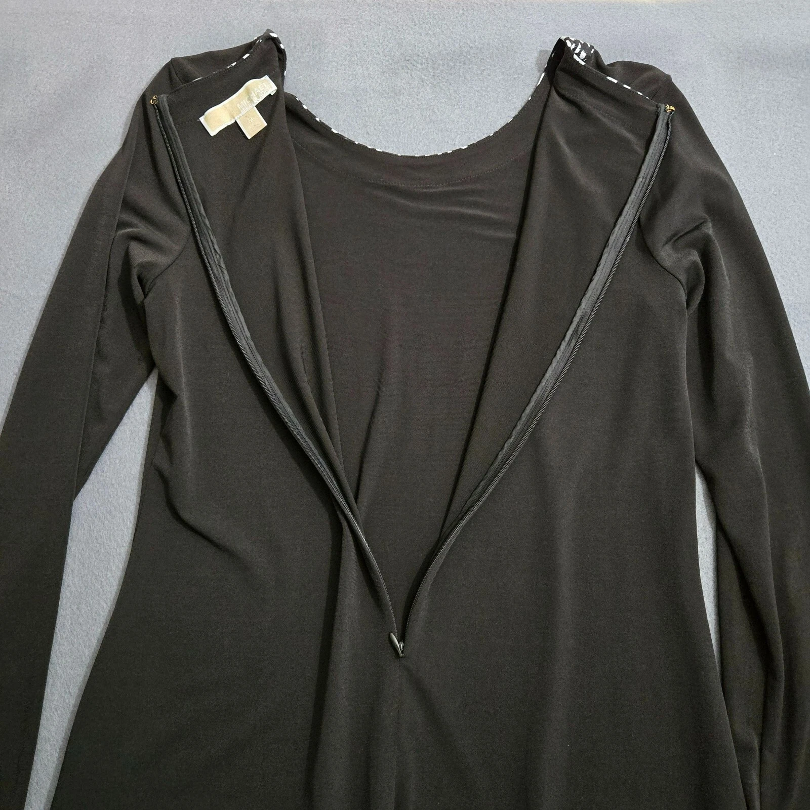 Abito Michael Kors donna M nero manica lunga con orlo stampa animalier bianco e nero