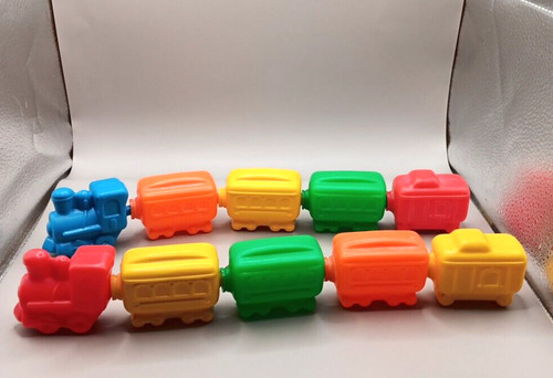 Vintage Fisher Price Lock & Pop Multicolor Beads Train Set with Engine & Caboose