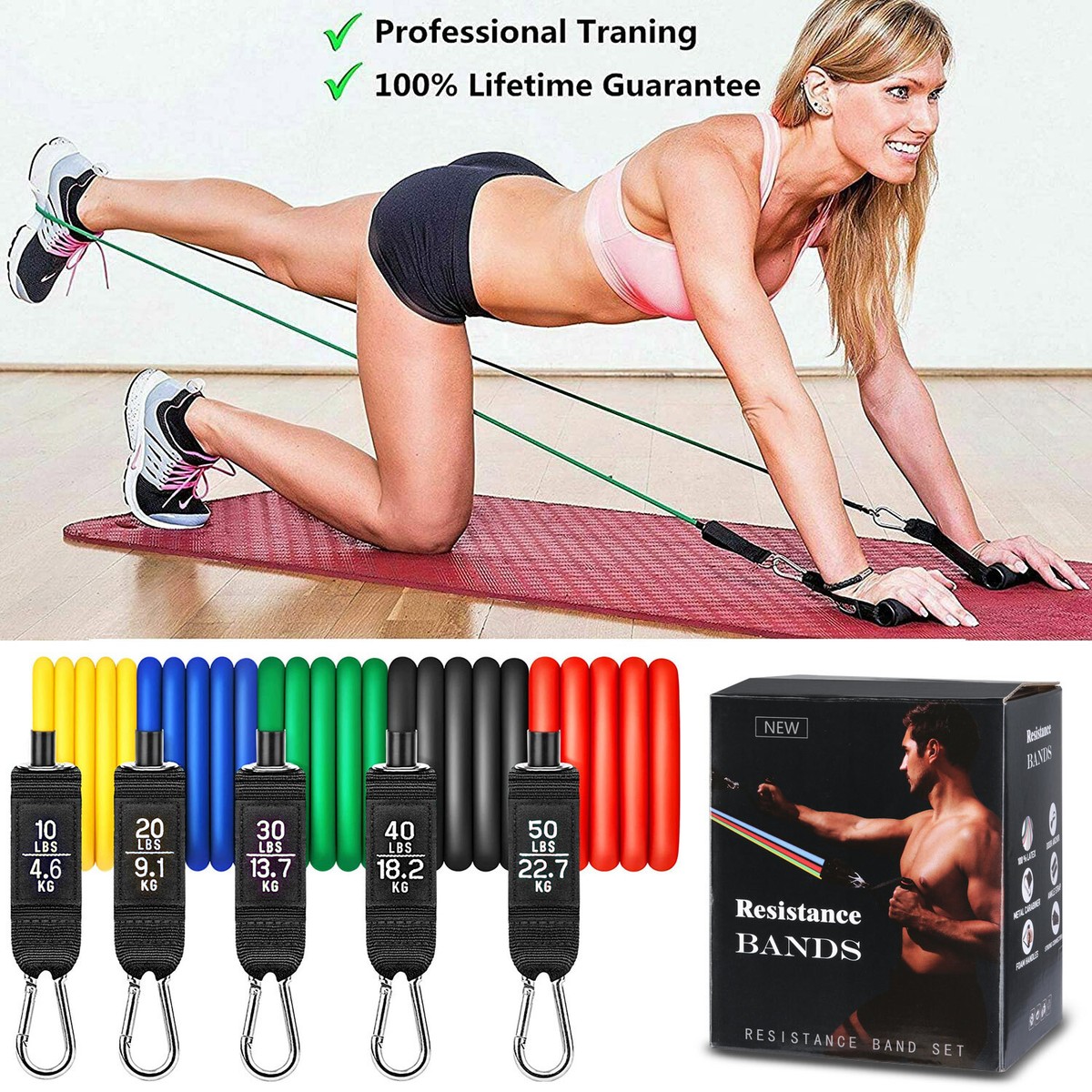 Resistance Bands Set, Exercise Bands with Door Anchor, Strap, Handles,  Carry Bag