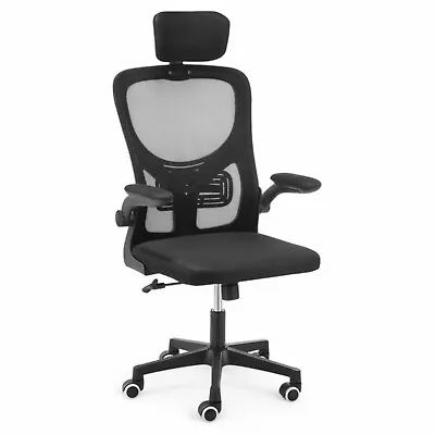 RYDR Ergonomic Office Chair Lumbar Support Adjustable Headrest High Back Black UK