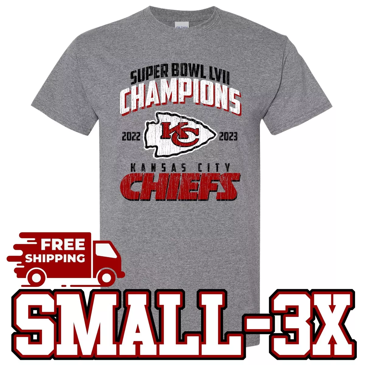 Kansas City CHIEFS T- Shirt Football Super Bowl LVII Champions Small-3X