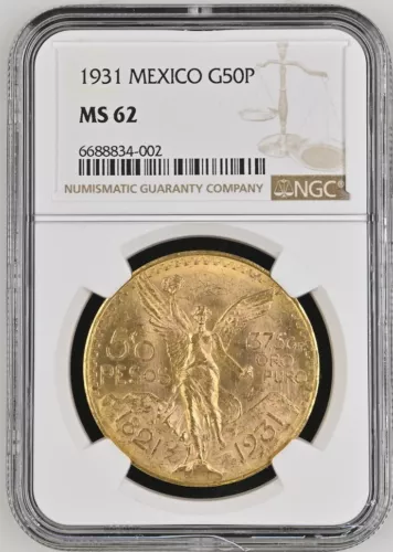 1931 Mexico Gold 50 Pesos MS62 NGC