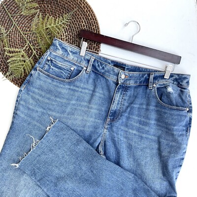 Talbots Womens Jeans Denim Blue Everyday Relaxed Jeans Distressed Cut Hem  16