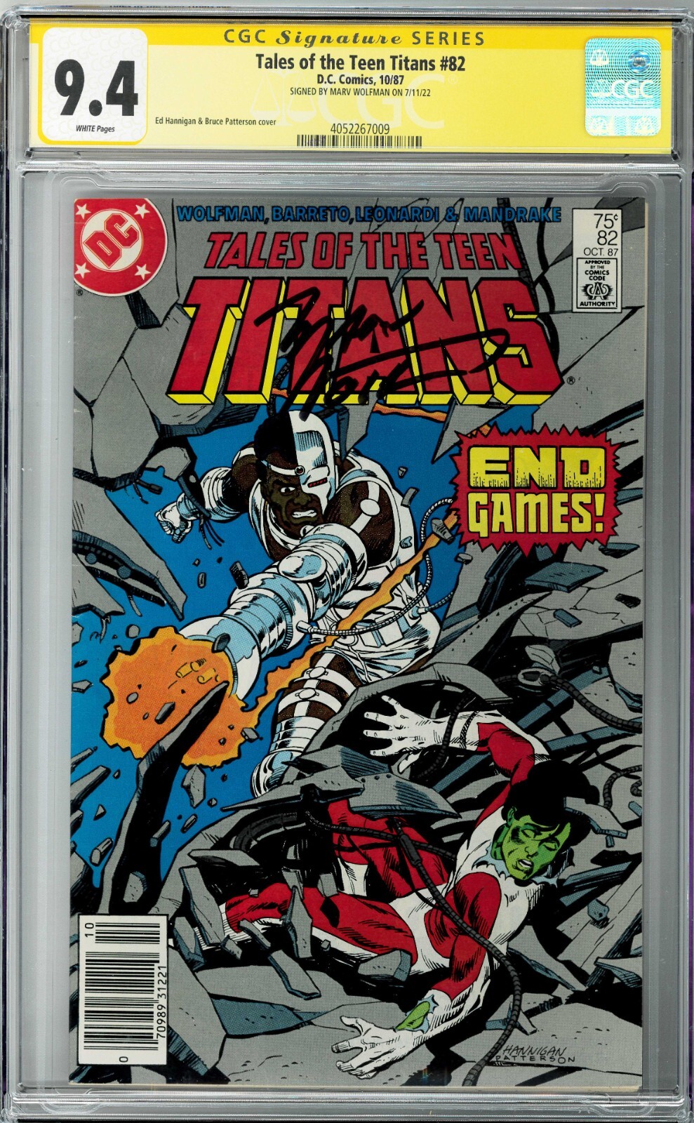 Tales of the Teen Titans #82 CGC SS 9.4 (Oct 1987, DC) Signed by Marv Wolfman