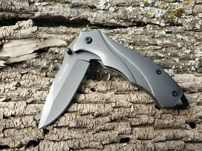 武具 boochann Grey Gunmetal Frame Lock Thumb Stud Pocket Knife Small 2.25