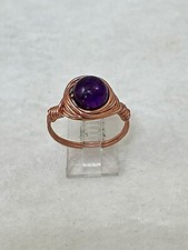 Handmade Copper Wire Wrap Amethyst Bead Ring Size 8 196