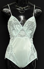 Vintage Lingerie Sz Small Bodysuit Mint Green Lace One Piece Snap Crotch Women s