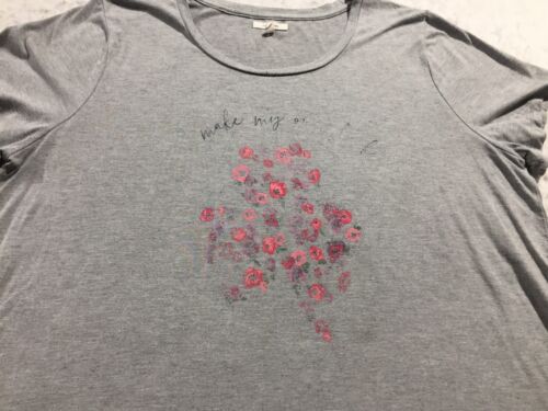 Maurices T Shirt Plus Size 1X Gray Short Sleeve Crew Neck Graphic Print Flowers - Picture 2 of 11