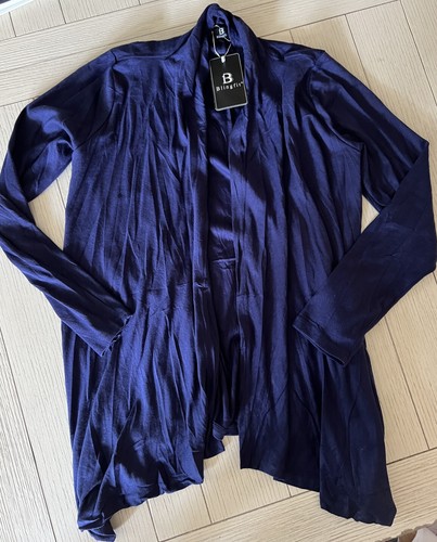 NWT Women's Draped Front Open Cardigan Casual Long Sleeve Lightweight Navy Blue - 第 2/5 張圖片