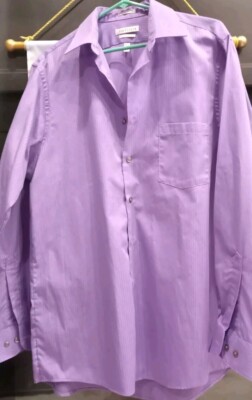 Van Heusen Classic Fit Purple Satin Stripe Men's Shirt Size 16 34