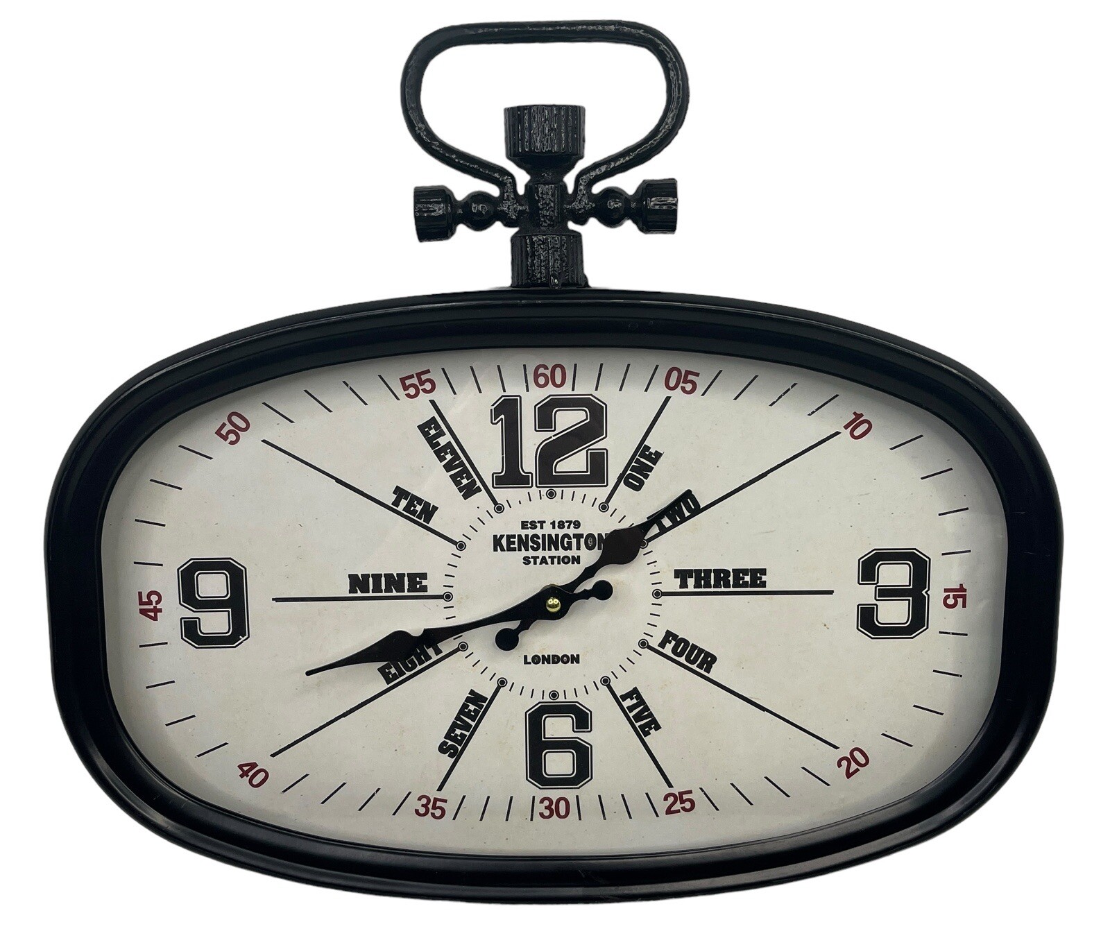 Working Retro Kensington Station 1879 London Oval Wall Clock 17.5" Black