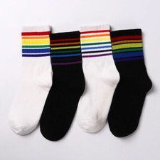 Womens Ankle Socks Cotton Rainbow Stripes Classic Warm Casual Colors