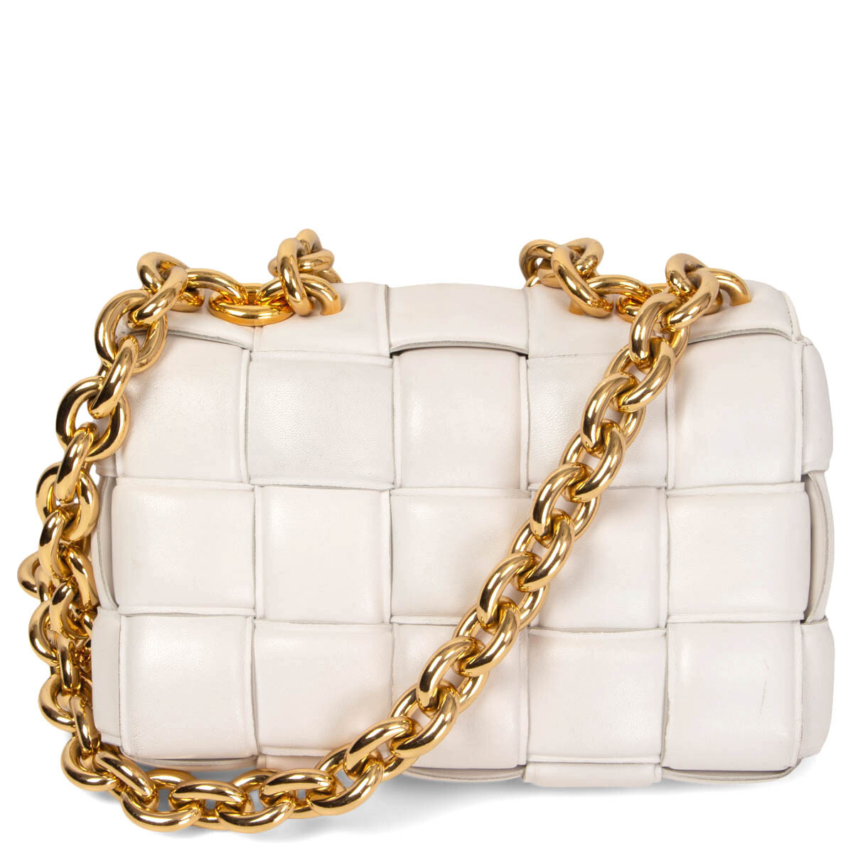 BOTTEGA VENETA ゴールド レザーバッグ 65507 auth BOTTEGA VENETA Chalk ivory leather CHAIN CASSETTE