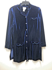 Coldwater Creek Womens Velvet blazer Jacket Med Y2K Blue embroidered Whimsigoth