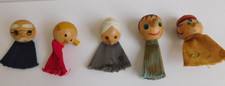 Creative Playthings Finger Puppets Set of 5 Wooden Painted Heads Vintage 1960s