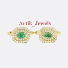 Simulated Emerald Gemstone With 14K Gold Plated Silver Cufflink 661