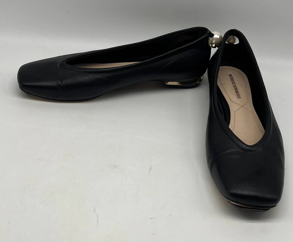 Nicholas Kirkwood Delfi couro preto bailarina plana tamanho 36,5 - Imagem 3 de 4