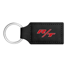 Dodge R/T Logo Rectangular Black Leather Key Chain Challenger Charger Durango