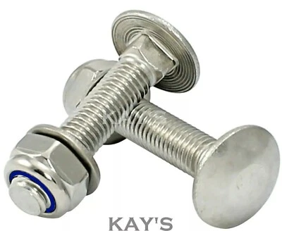 KAYFAST M8 CARRIAGE BOLTS NYLOC NUTS WASHERS CUP SQUARE COACH SCREWS A2 STAINLESS STEEL