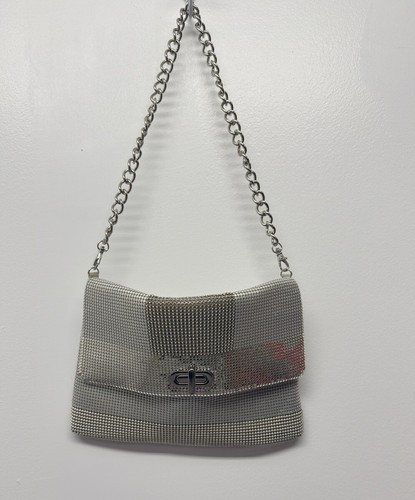 Whiting & Davis VTG 70's 80'sDisco Mesh Sequin Silver Clutch Shoulder#39 - Picture 3 of 10