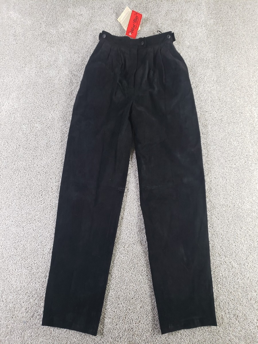 Vintage Womens Suede Pants Black Leather Lined Straight NWOT